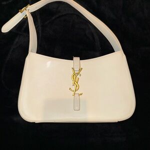 Cream Leather Shoulder Bag with Gold Logo
